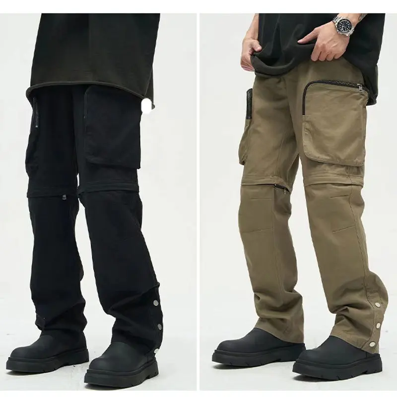 انفصال بلون السراويل للرجال ، مفتوحة تنحنح ، جيوب كبيرة ، ملابس الشارع عادية ، فضفاض مرونة الخصر