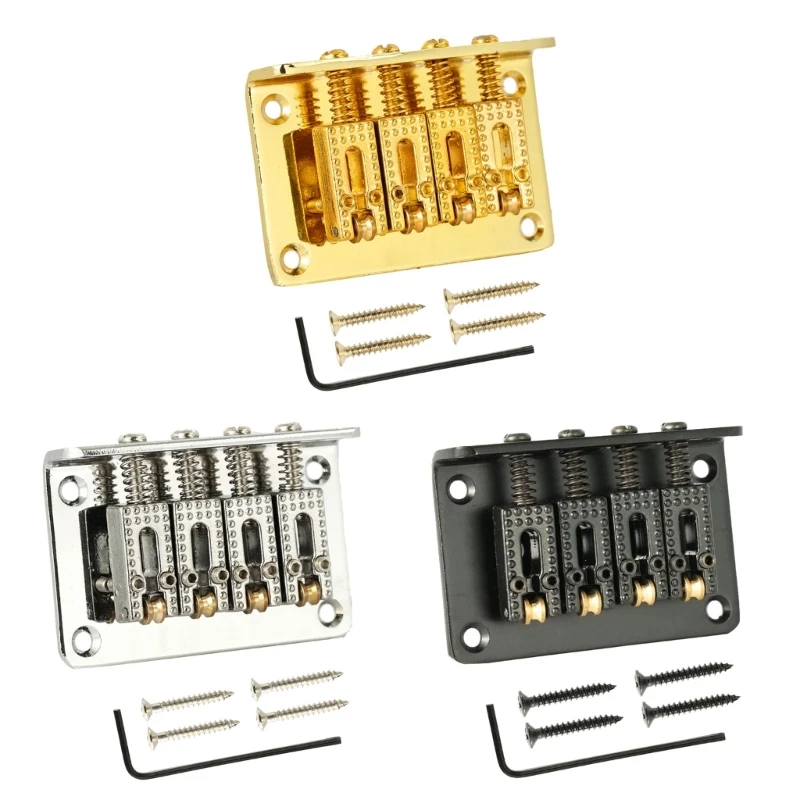 4 String Guitar Bridge, Guitar Bridge Replacement Parts with Four Mounting Screws & Wrench for Cigarbox Electric Dropshipping