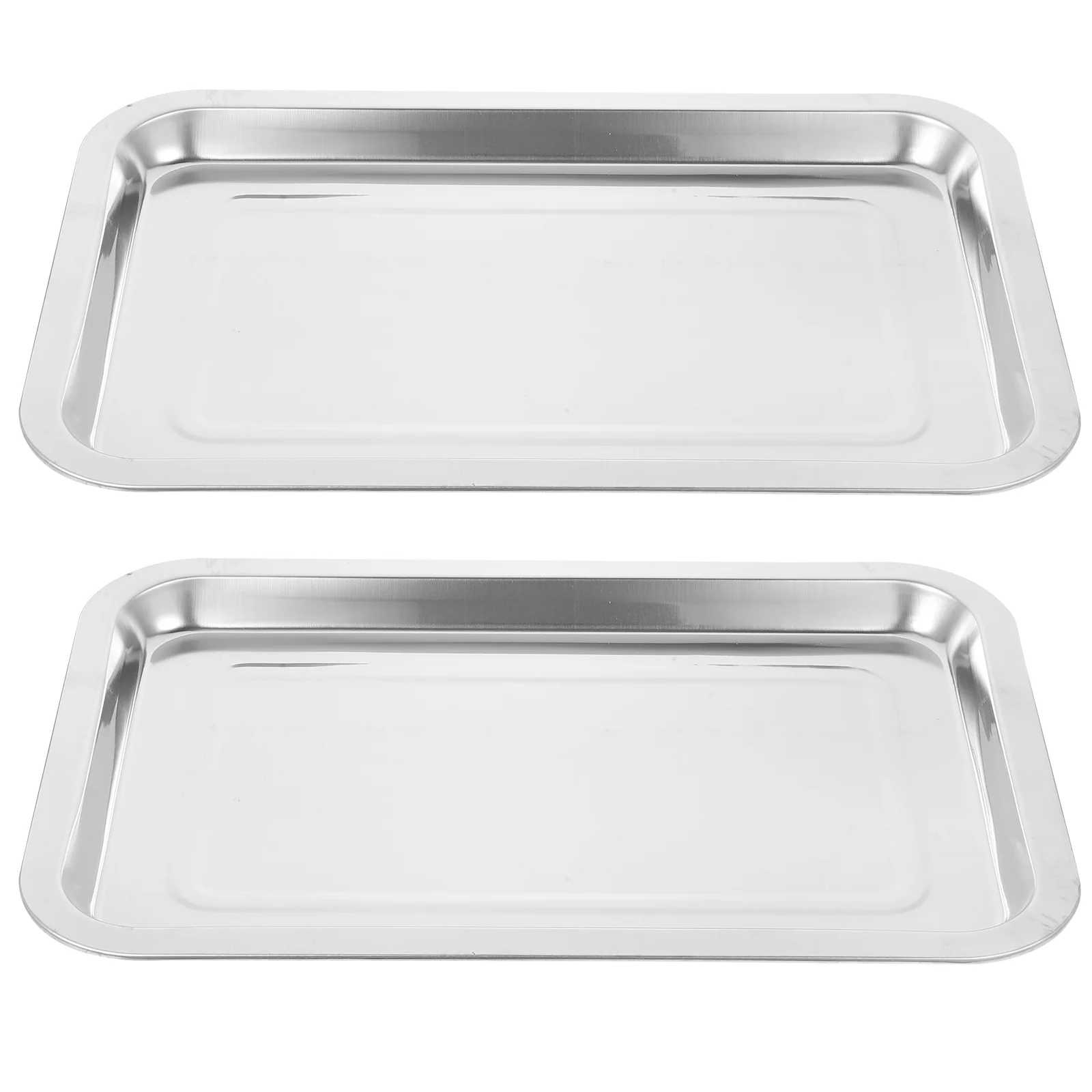 

2 Pcs Tattoo Stainless Steel Tray Table Station Plate Metal Plates Serving Supplies