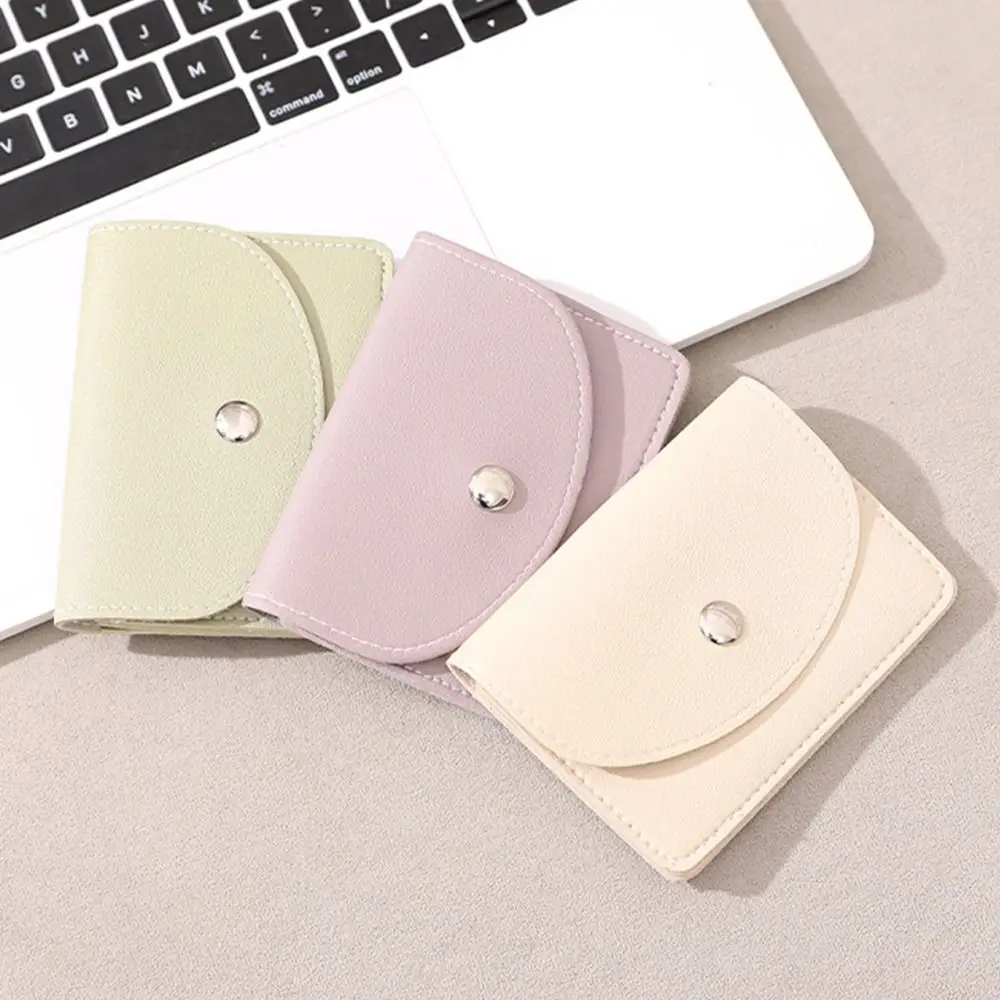 Retro Korean Style Thin Card Bag Short Clutch Magnet Buckle Mini Wallet PU Solid Color Card Holder Women