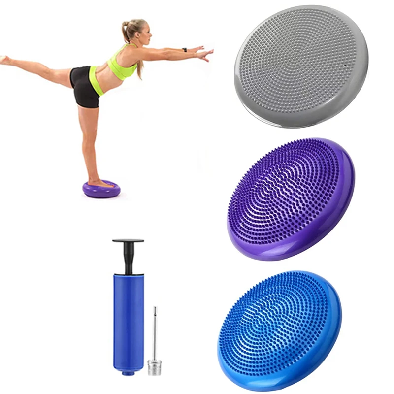 33CM Core Balance Disc Trainer With Inflation Pump PVC Fitness Yoga Balance Mat Point Massage Soft Cushion Thick Explosion-proof
