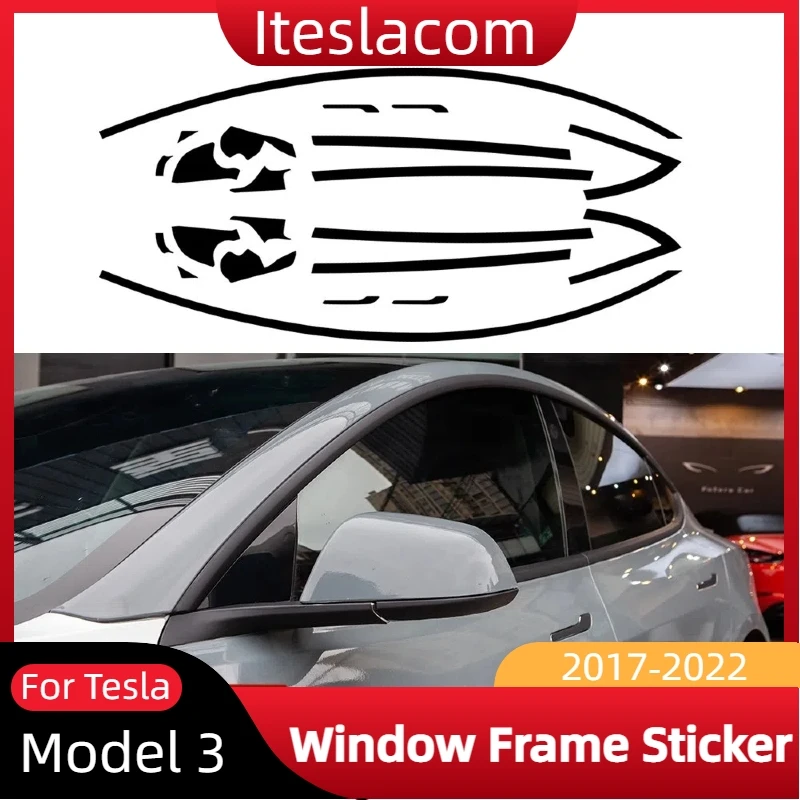 Car Window Frame Sticker For Tesla Model 3 Exterior Decoration Accessories Door Handle Black Protector Trim Strips 2017-2022