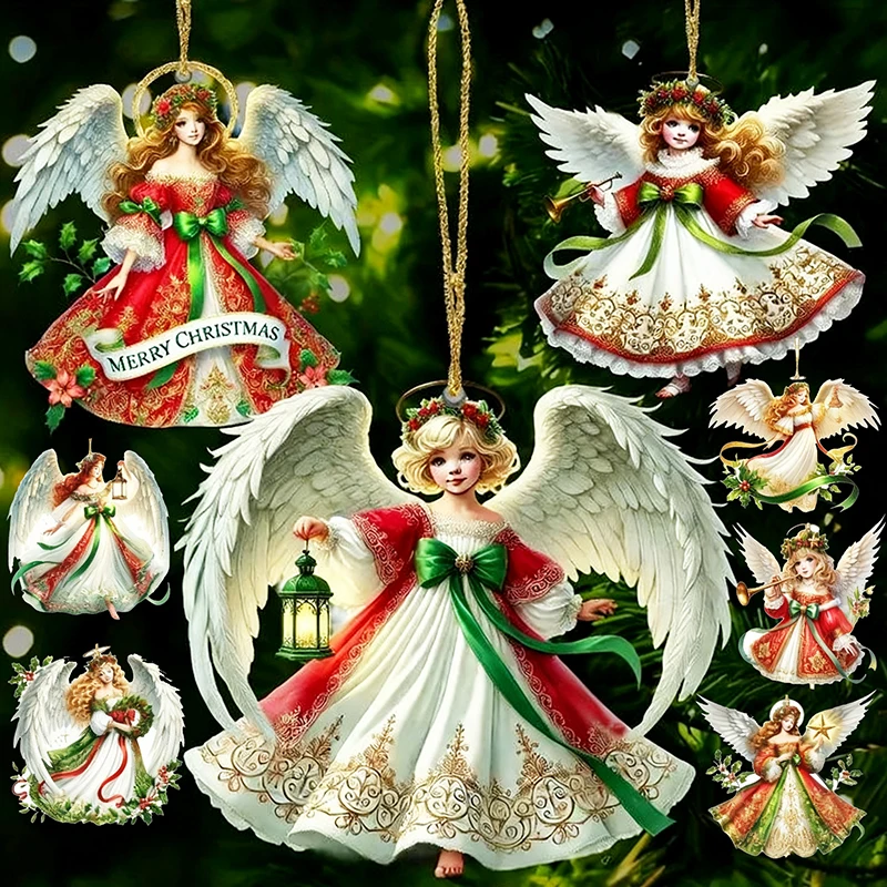 

12/4PCS Cartoon Angels Christmas Ornament Handcrafted Wooden Tree Hanging Pendant Decor Festive Hanging Gift Xmas Party Supplies
