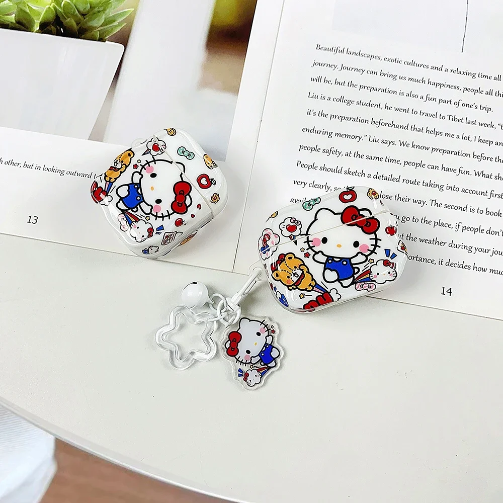 เคสหูฟังซานริโอ้ เฮลโล คิตตี้ น่ารัก สำหรับ Airpods 4 2 3 1 Pro 3 2 หูฟังบลูทูธไร้สาย พร้อมจี้ห้อย