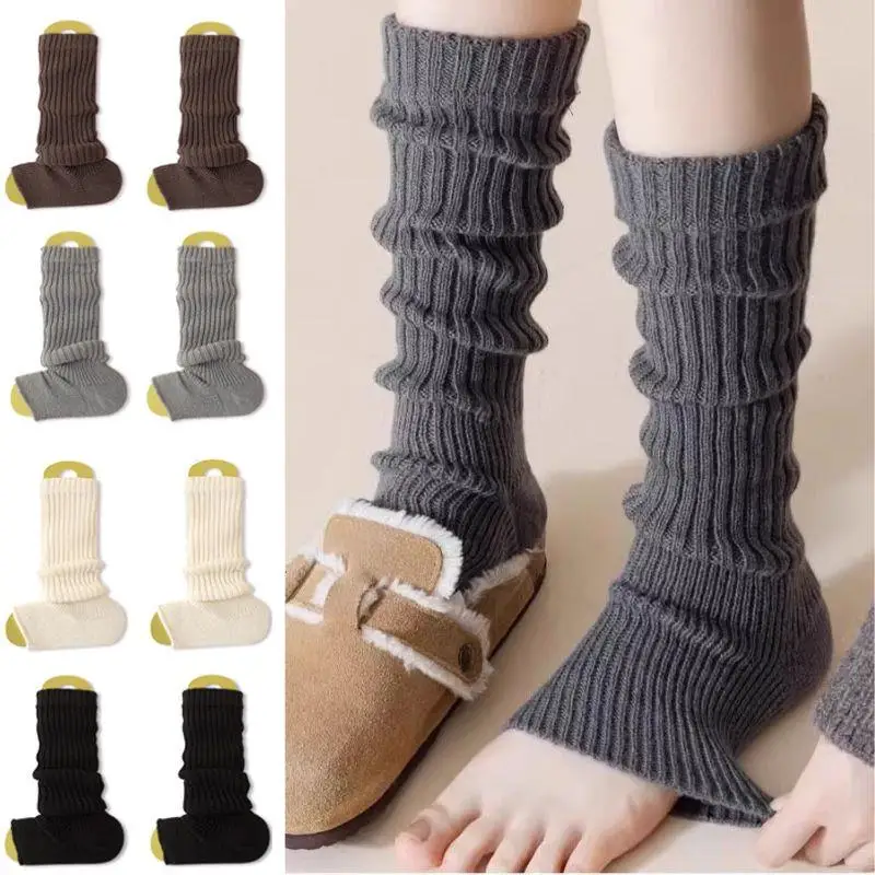 Japanese Lolita Long Socks For Women Y2k Solid Color Leg Warmers Winter Warm Knitted Knee High Socks Legging Gaiters Cover