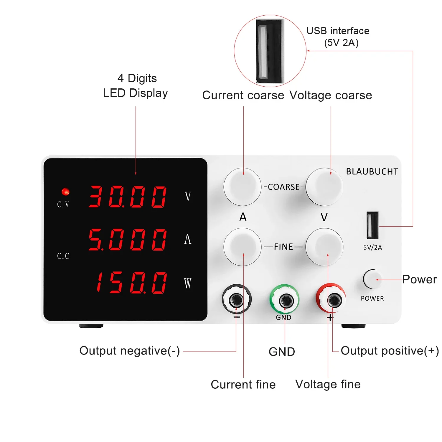 SPS-W305 30V 5A DC Power Supply Precision Digital Adjustable Laboratory Mini Bench Power Source USB Charge Interface