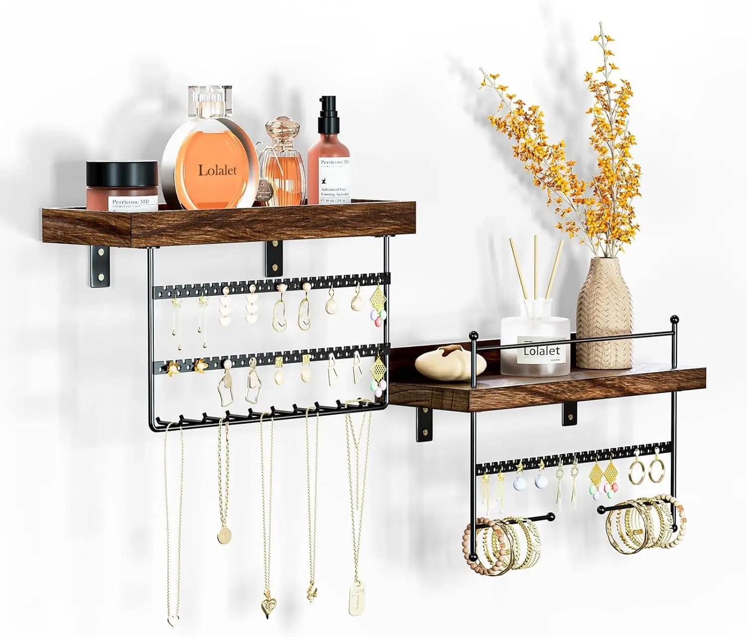 

Hanging Jewelry Organizer Wall Mount with Hooks for Earrings, Bracelets, Necklaces - Easy Installation Free Combination Jewelry