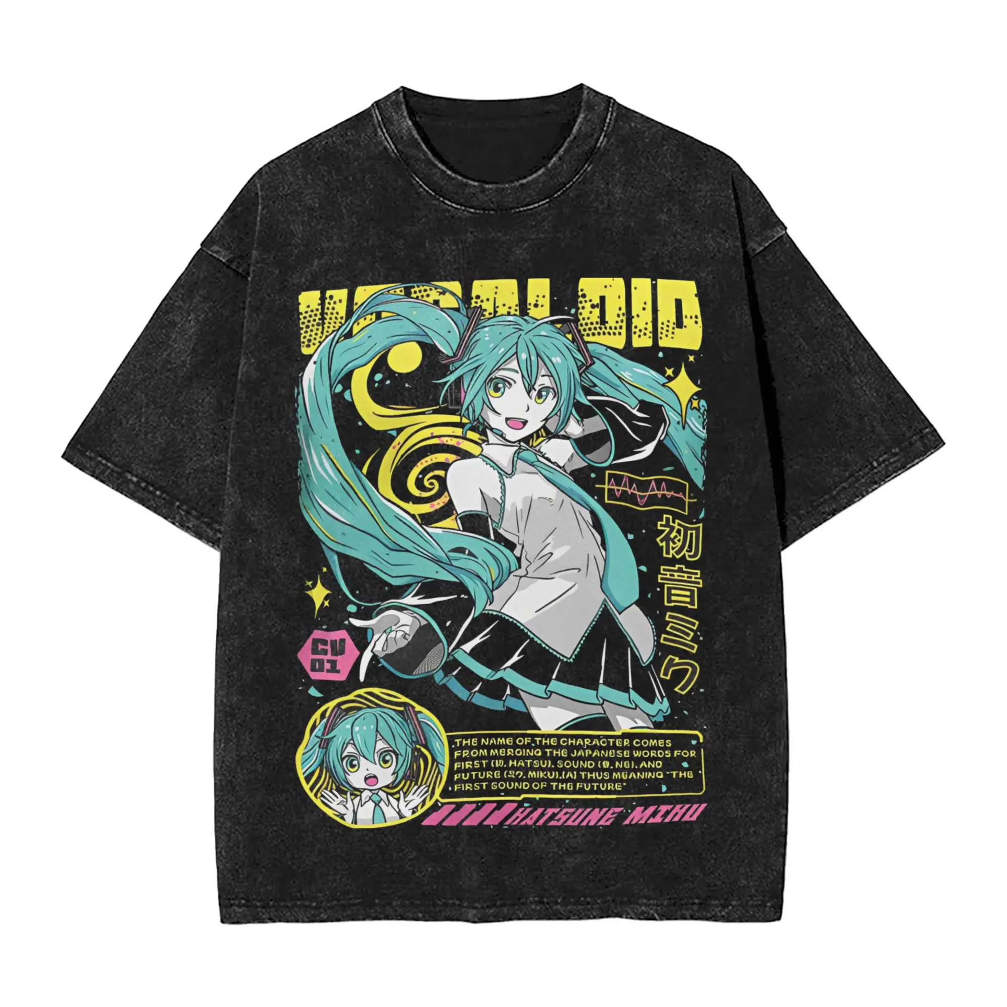 

Hatsune Miku singer music anime Washed T Shirts Streetwear Novelty T-Shirts Tee Shirt for Men Women Short Sleeve Harajuku
