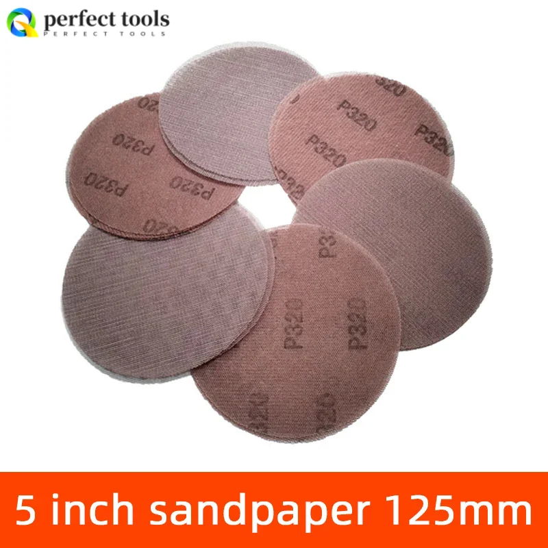 10 Pcs Of Car Putty Sanding 5 Inch Sandpaper Round Flocking 125mm Suitable For Back Flocking Of Pneumatic Sanding Machine