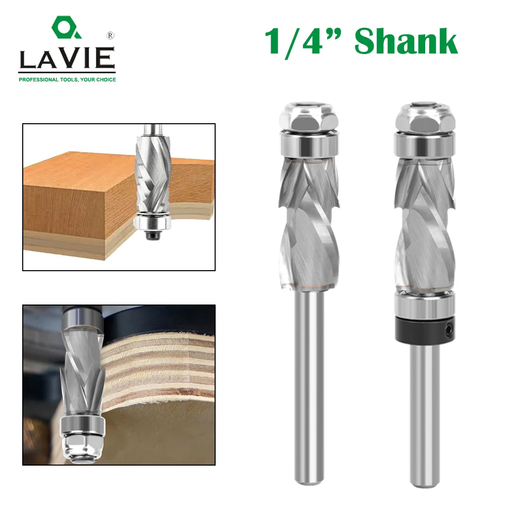 

LAVIE 1PC 1/4 Shank Bearing Ultra-Perfomance Compression Flush Trim Solid Carbide CNC Router Bit For Woodworking End Mill Z07A