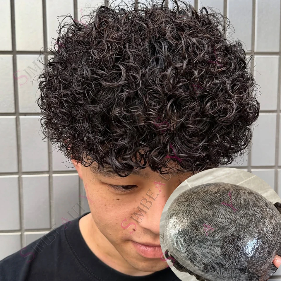 

15 мм афро мужской вьющийся парик прочная инъекционная кожа полный PU 0,1 мм мужской парик 100% система человеческих волос мужские волосы капиллярный протез