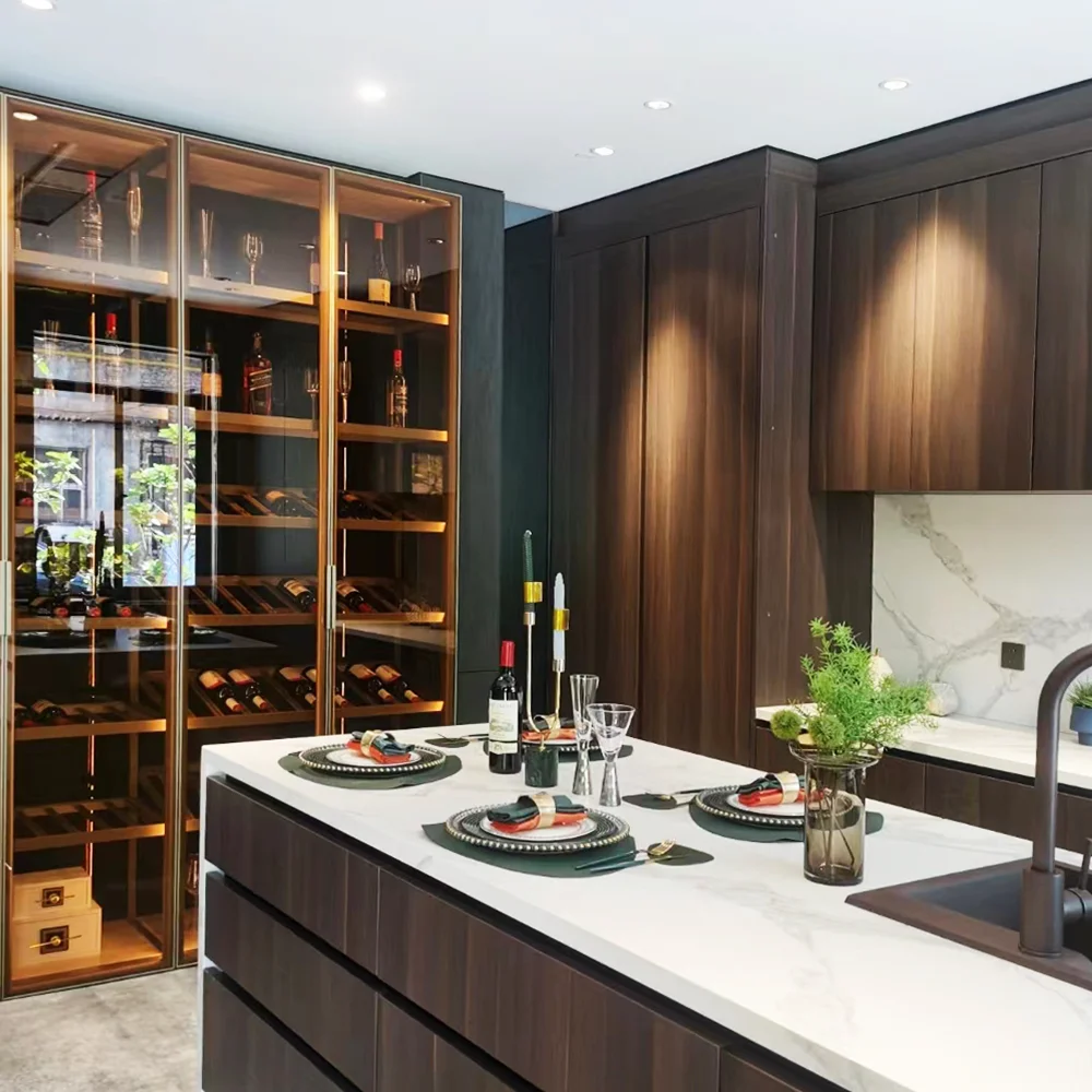 Modern Extendable Living Room Metal Gold Wine Cabinet with LED Lights for Home Bar and Hotel Use