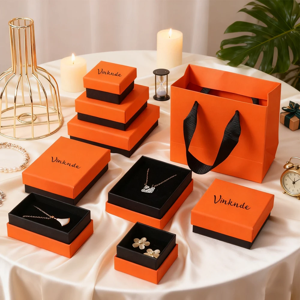 

50Pack Personalized Jewelry Paper Orange Kraft Box Ring Earring Bracelet Pendant Packaging Case Travel Organizer Storage Boxes