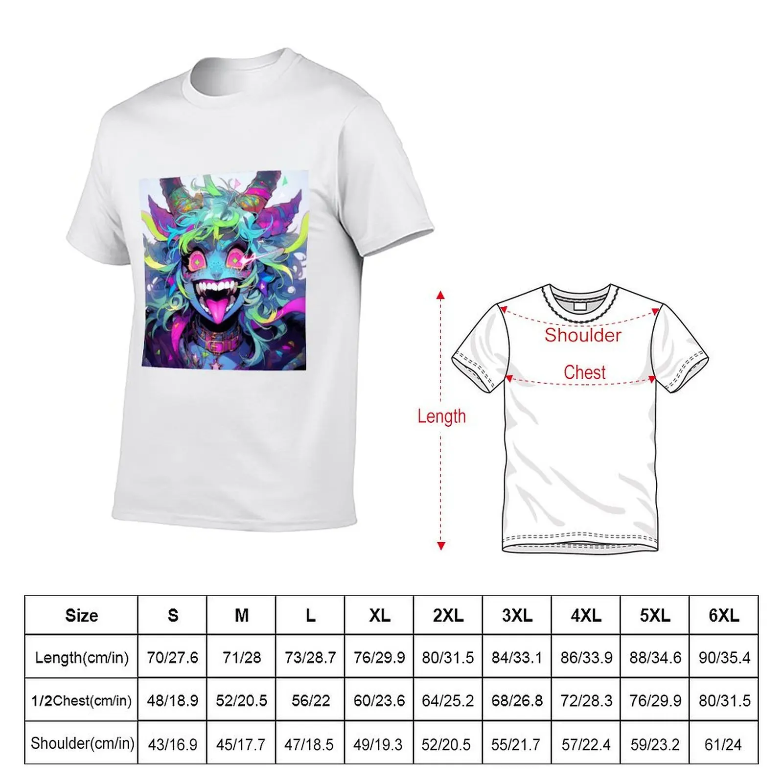 Wacky Bright Colorful Excited Demon Anime Girl T-shirt animal prinfor boys quick drying Short sleeve tee vintage t shirt men