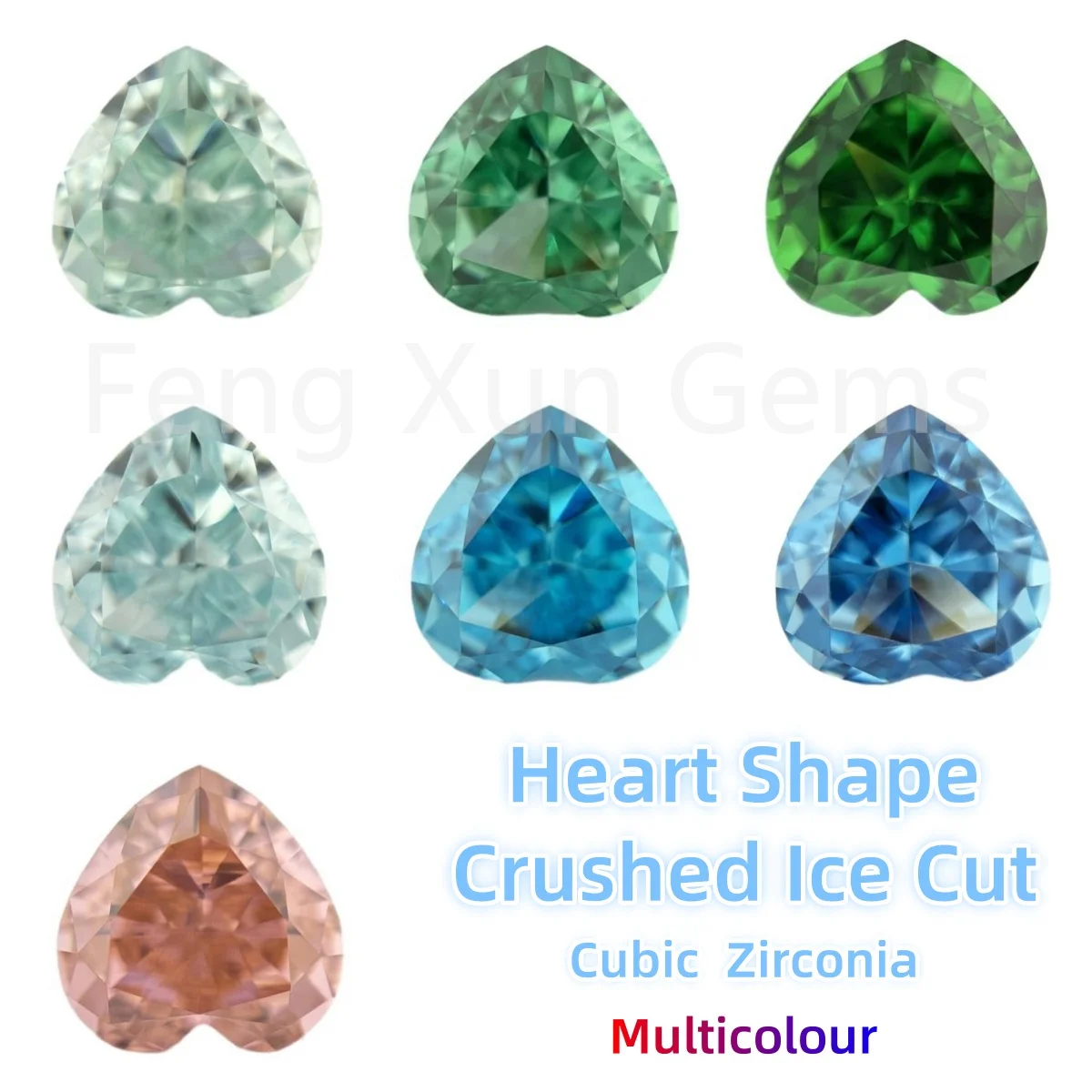 

Heart shape Crushed Ice Cut Charm Cubic Zirconia 6x6~12x12mm Gemstone New Rare Stone Beads For Women Jewerly Rings Making Gift