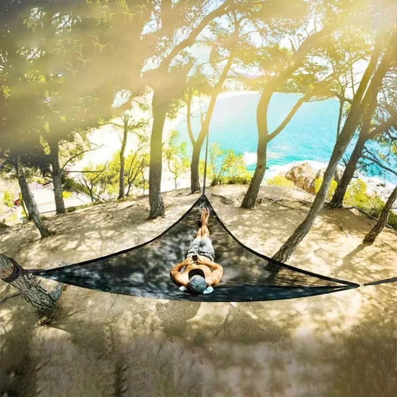 Summer Outdoor Camping Hammock Swing Portable Multi-Person Triangle Hammock Tent Black Hanging Hammocks Suspended Swing Chair