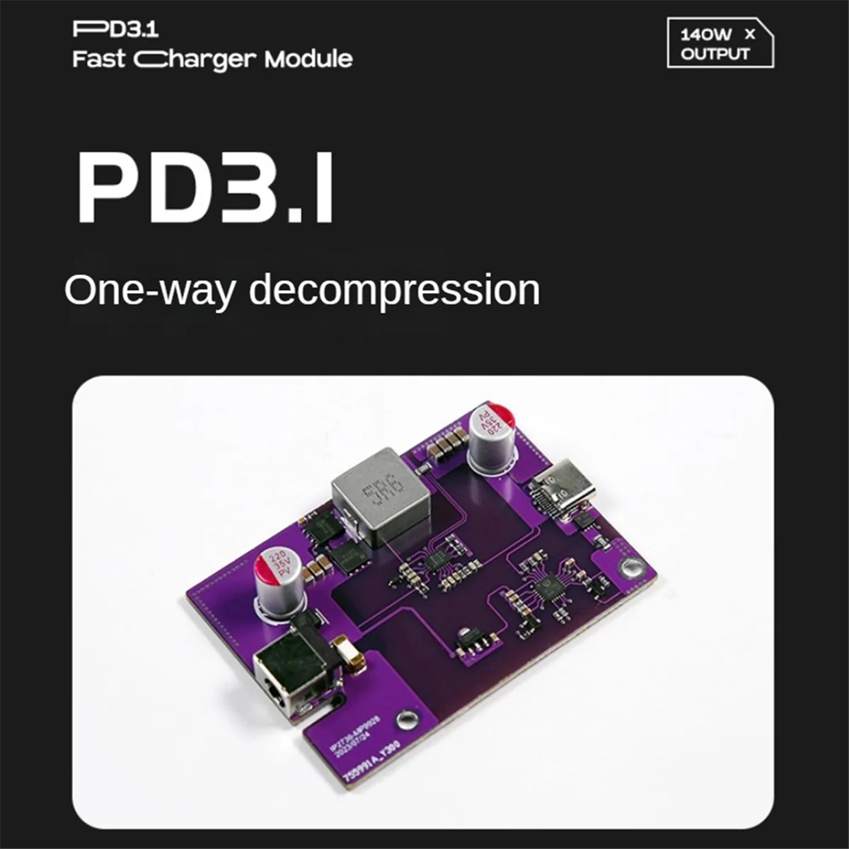 140W Fast Charging Module DC5.5X2.5mm to PD3.1 Conversion Module Type-C Output IP2736 28-32V Input Step-Down Module, A