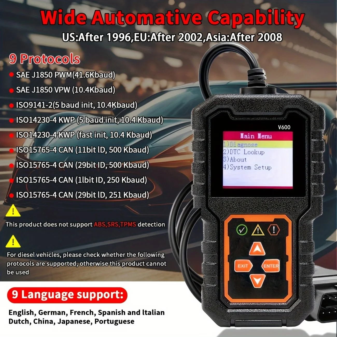 Picture 6: V600 OBD2 Diagnostic Scanner Car Code Reader Vehicle Health Inspection Tool Auto Code Reader Scanner
