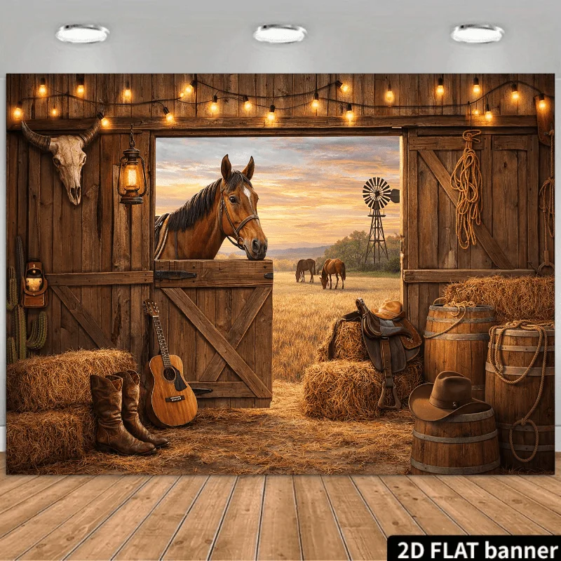 Rustic Western Farmhouse Tapestry Wall Hanging Horse Barn Decor Country Cowboy Ranch Art Canvas Print Decor