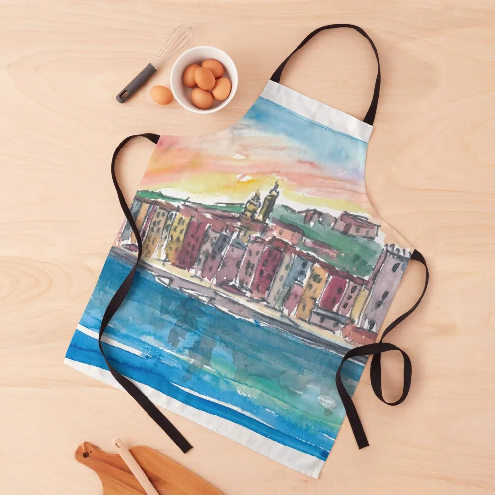 

Porto Venere Mediterranean Sunset In Italy Apron Chef Accessory Things For Home And Kitchen Apron