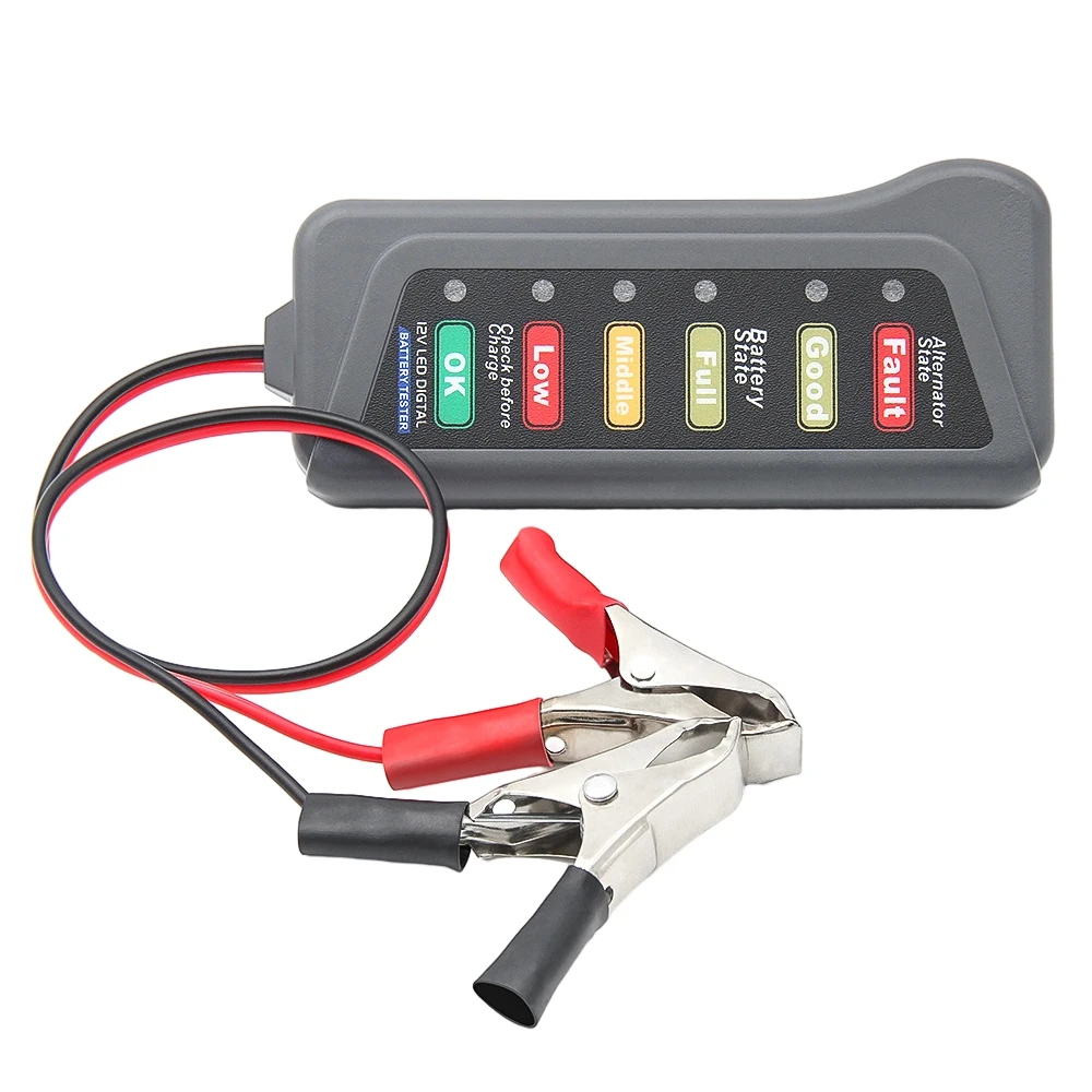 Battery Tester Automobile Motorcycle Battery Car Battery Testers ABS Red Yellow Green Display 12V Battery Level Tester