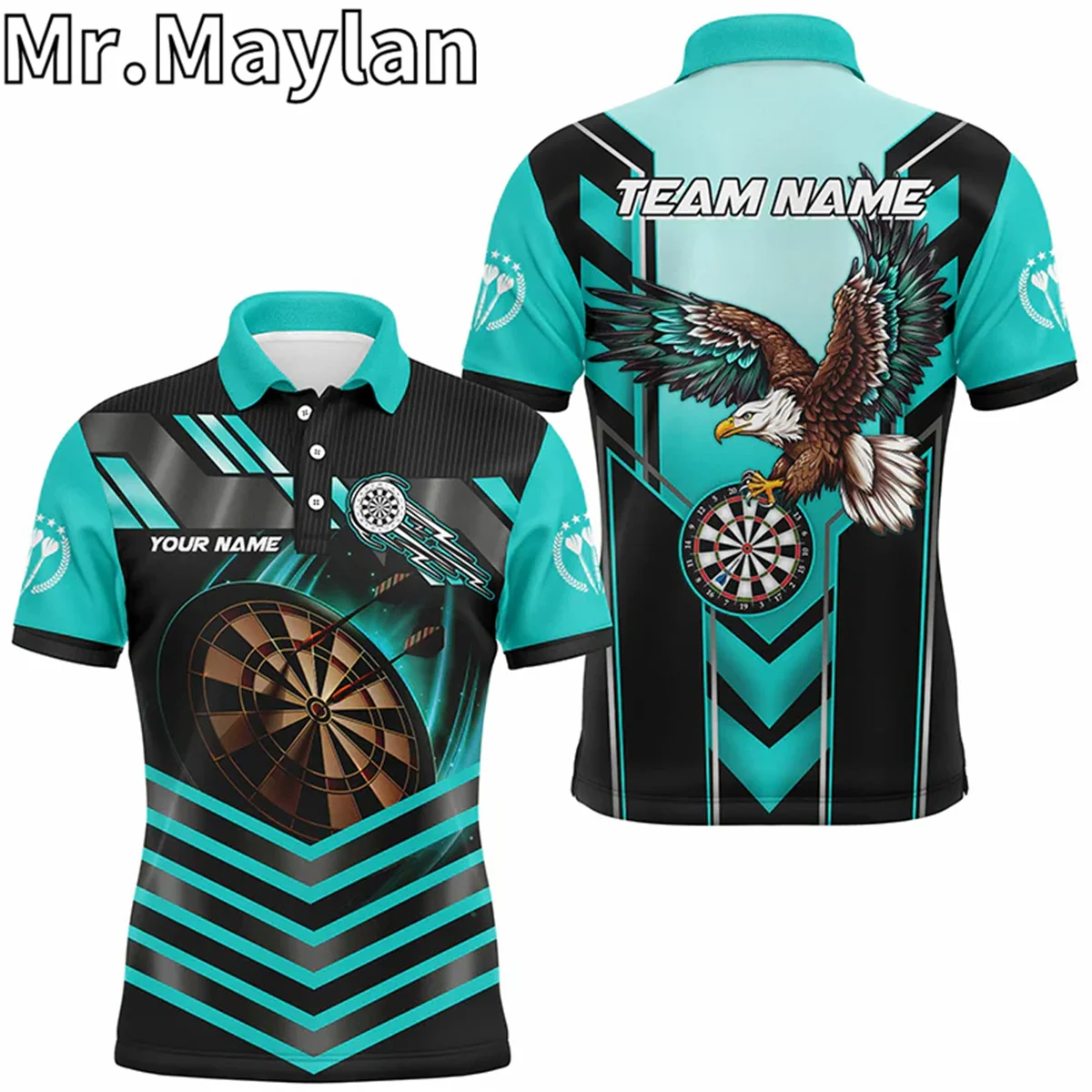 3D Personalized Green Dartboard Thunder Lightning Darts Polo Shirt For Men Team League Jerseys Gift For Darts Lovers Unisex Tops