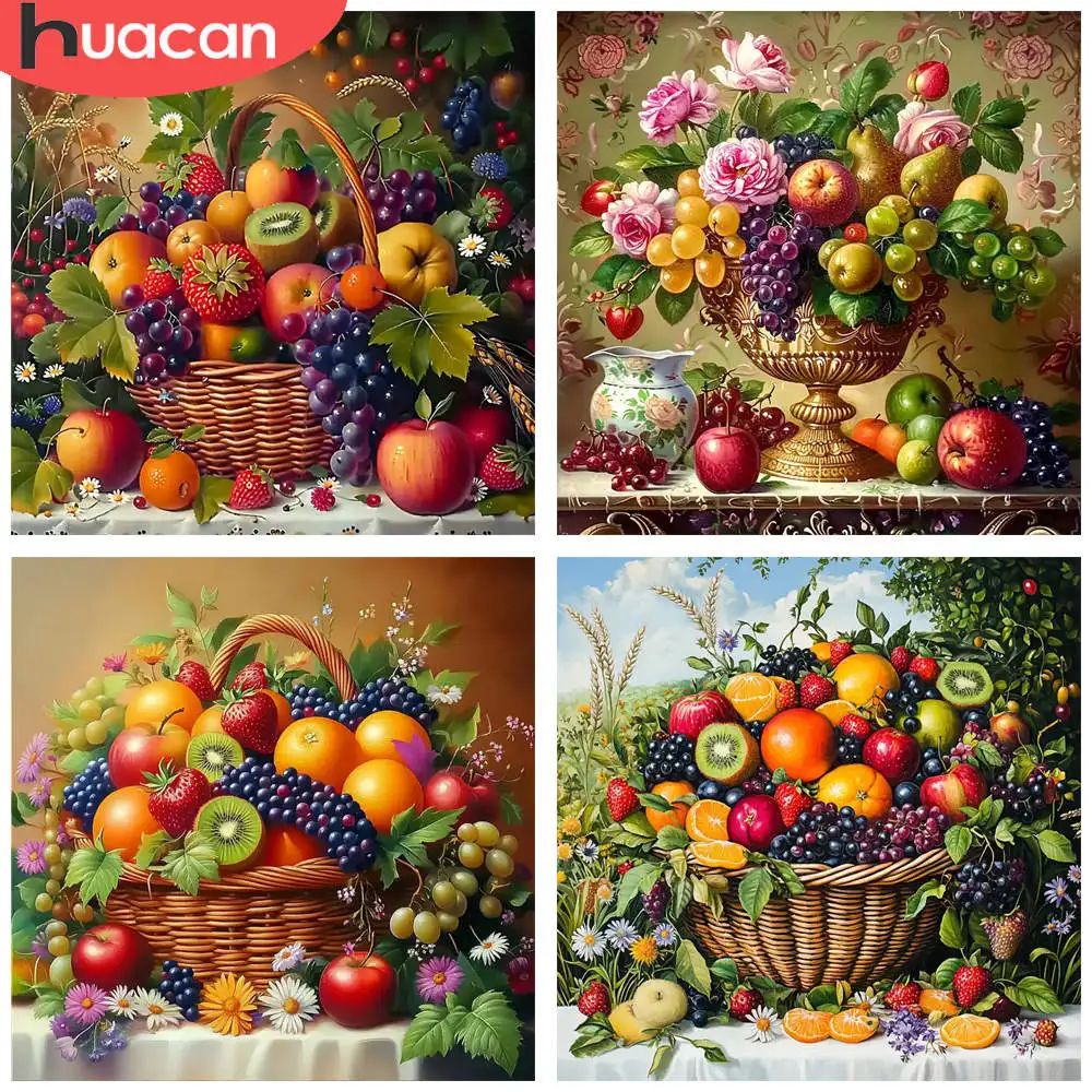HUACAN 1pcs Diamond Painting Fruit Basket Still Life Elegant Canvas Artistic 5D DIY Diamond Embroidery Kits 3D Mosaic Picture
