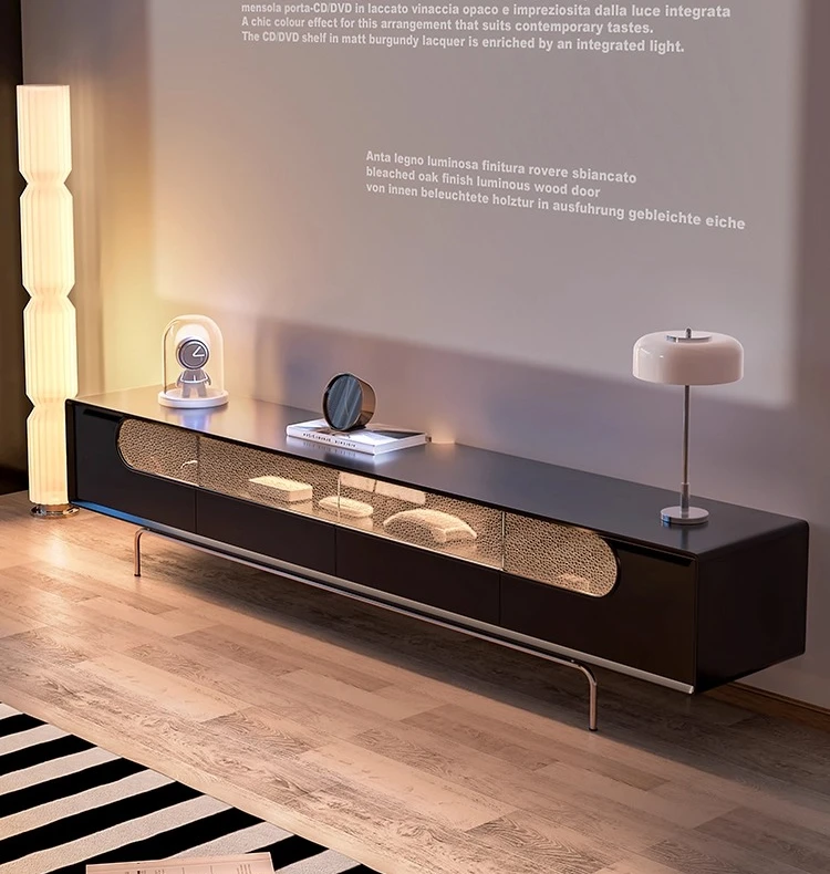 

French medieval TV cabinet living room new retro Bauhaus black coffee table TV cabinet combination