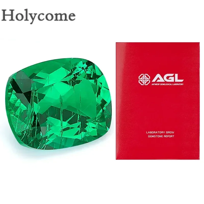 Lab Grown Columbia Emerald Stone Hydrothermal Elongate Cushion Cut Loose Gemstone Synthetic Diamond AGL Certificate Charms Beads