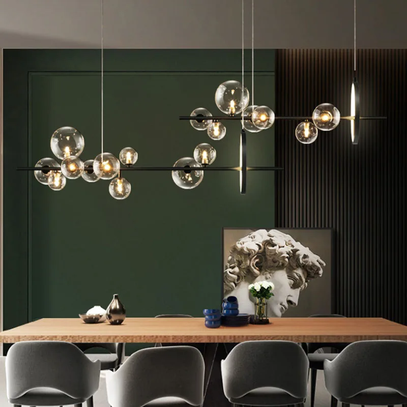 

Nordic Black LED Chandelier Light Glass Bubble Lampshade Dining room Cloth Store Hanging Chandelier Lighting G9 Bulb