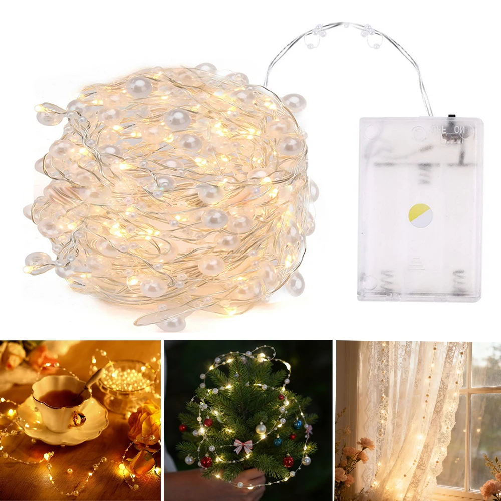 

20 50 100LEDs Pearl Copper Wire Led Fairy Lights String Battery Powered 2m 5m 10m for Christmas Wedding Decoration String Light