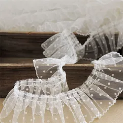 6CM Wide Tulle Polka Dot Mesh 3d Pleated Lace Fabric Frilled Embroidery Collar Neckline Ruffle Trim Cloth Skirts Hemlines Decor