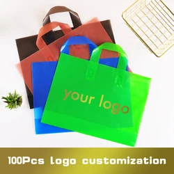 New sales 100pcs Custom Logo transparent Shopping Bags Plastic Gift Bag Print One Color Logo On Double-sided Free Design Print