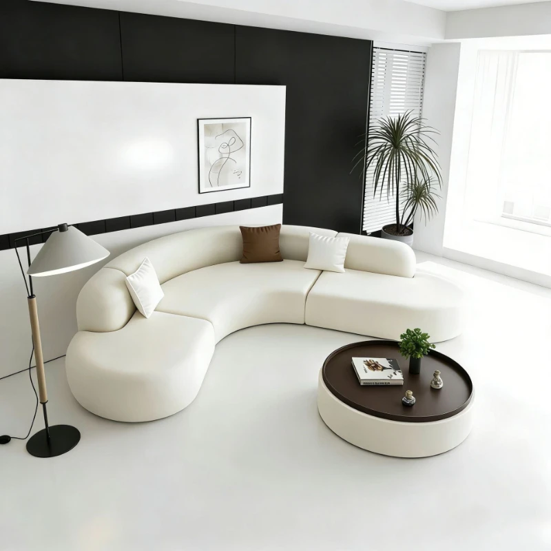 

Curved sofa small apartment bed and breakfast living room modern simple special-shaped beauty salon reception fabric corner sofa