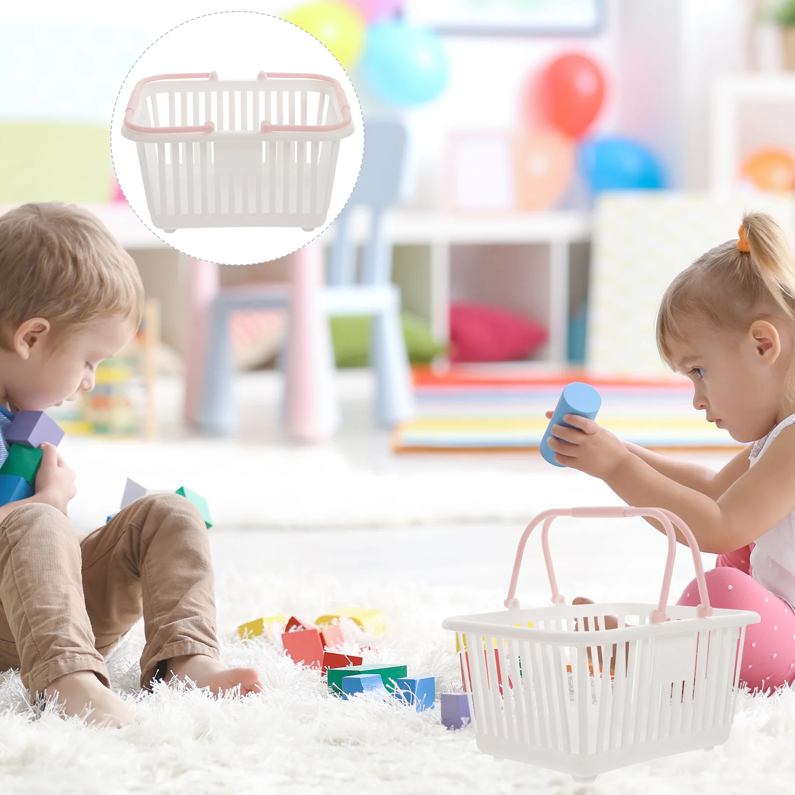 3 Pcs Storage Basket The Tote Bag Toys Mini Trash Can Pink Plastic Baskets with Handles Small Box Child