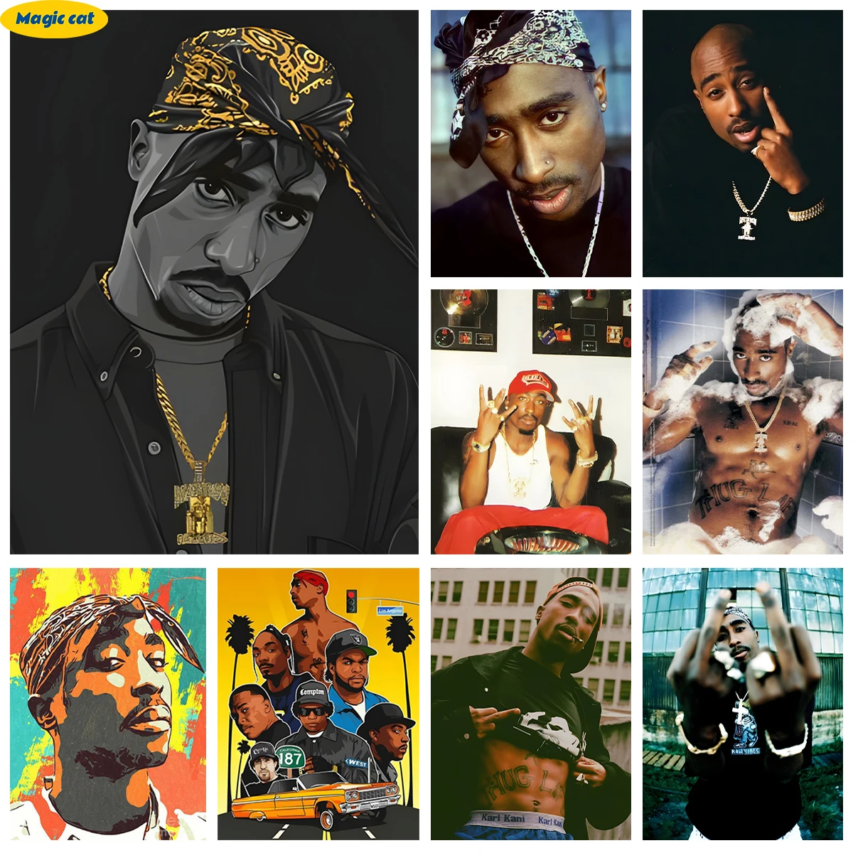 

T-Tupac Shakur Diy AB Diamond Painting Rapper Poster Diamond Embroidery Cross Stitch Mosaic 5D 2Pac Wall Sticker Home Decor Gift