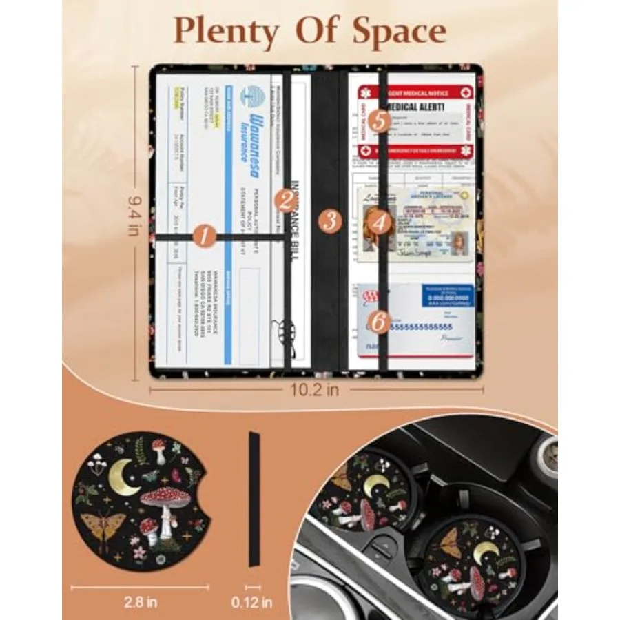 Car Registration and Insurance Holder - Mushroom Vehicle Glove Box Organizer Women with Magnetic Shut Leather Automobile Licens - view 2