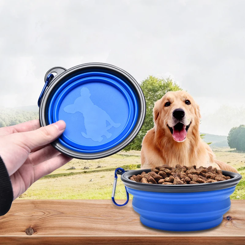 

Collapsible Pet Silicone Dog Food Water Bowl Outdoor Camping Travel Portable Folding Supplies Dishes with Carabiner