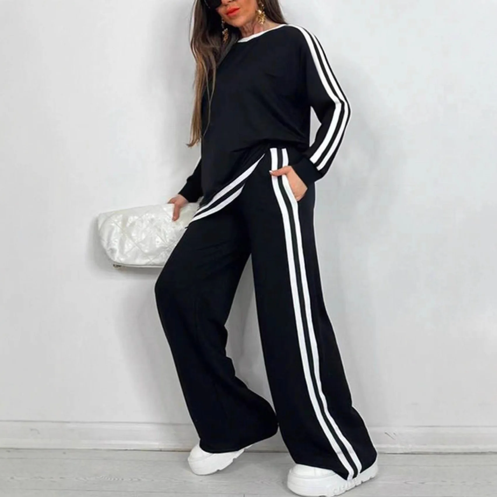 2025 Women's Sweat Suit Spring Autumn New Leisure Clothing Fashion Elegant Tops T-shirt Pants 2 Two Piece Set For Women