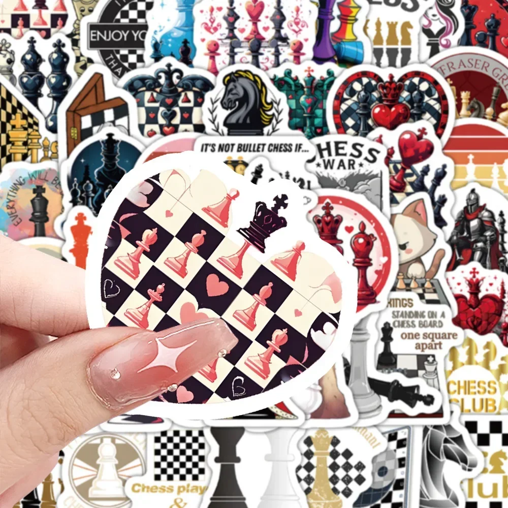 10/60 Stück Schach-Sport-Cartoon-Graffiti-Aufkleber, Kreative Brettspiel-Sticker für Koffer, Gitarre, Gepäck, Wasserfeste Aufkleber, Kinderspielzeug-Geschenk