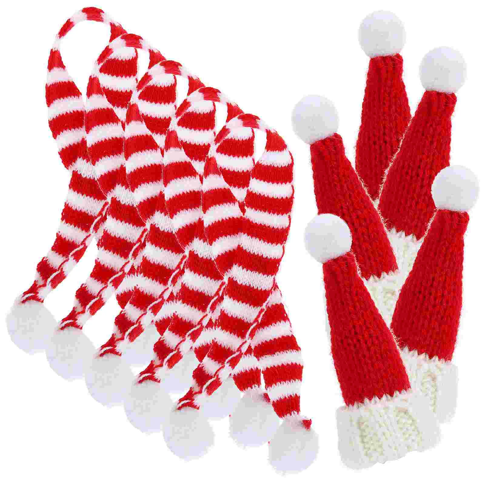 

10 Pcs Christmas Scarf Bottle Cover Santa Hats for Crafts Mini Miniature Yarn Party Decoration