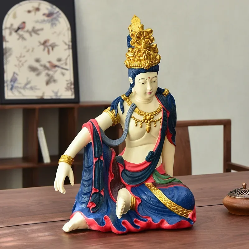Chinese Water Moon Self-contained Goddess of Mercy Ornament Resin Buddha Statue Sculpture Zen Inspired Home Decor