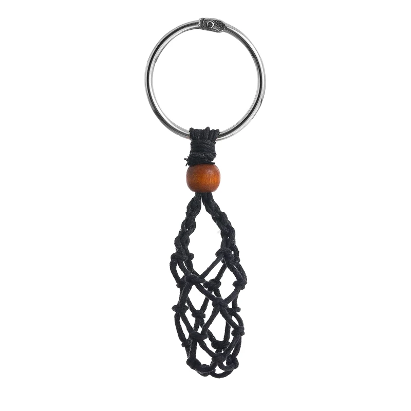 Cord Empty Stone Holder for Keychain Black Brown Cage for Stones with Keyring D5QB