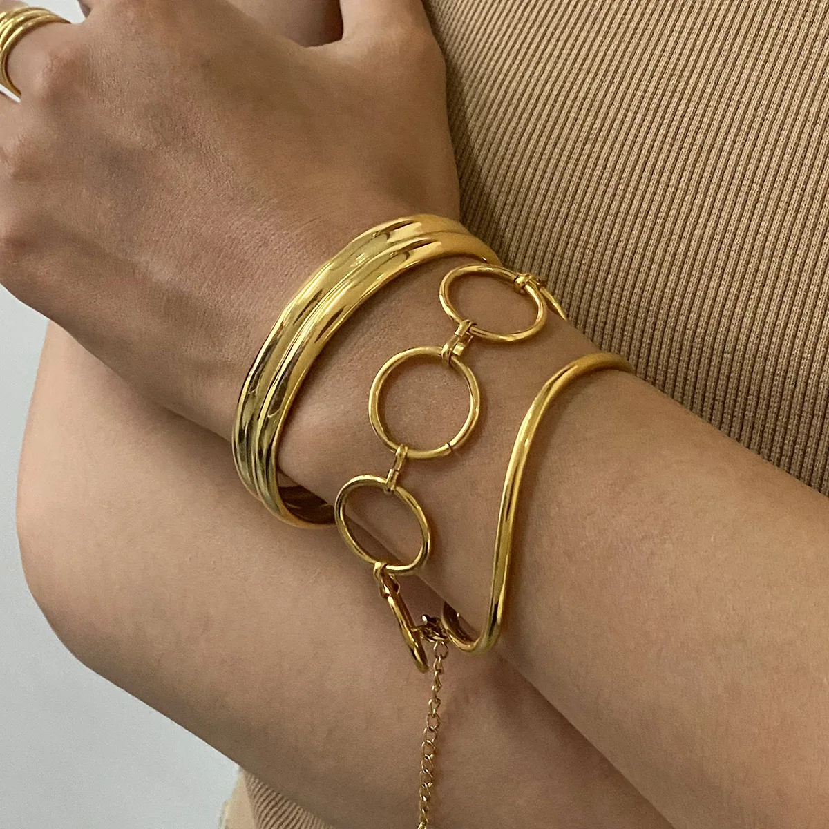Vintage Cuff Bracelet Bangle for Women Gold Color Flora Stainless Steel Bangles Casting Aesthetic Couple Wrist Jewelry pulseras