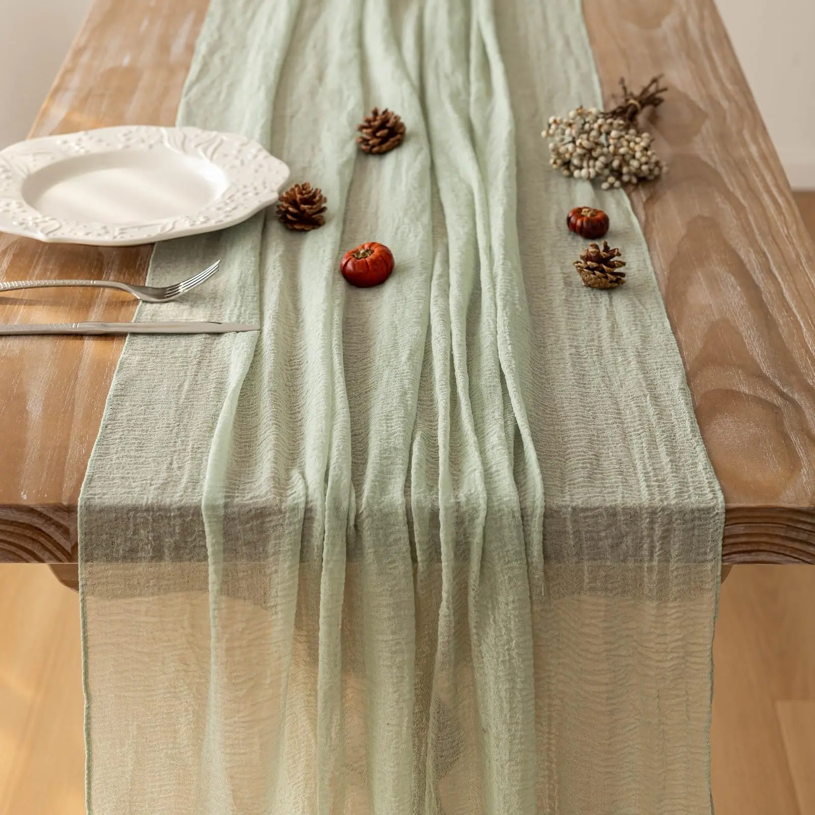Cheesecloth Table Runner Sage Green Gauze 120 Inch 10 FT Rustic Boho Cheese Cloth Table Runner for Centerpiece Home Decorations