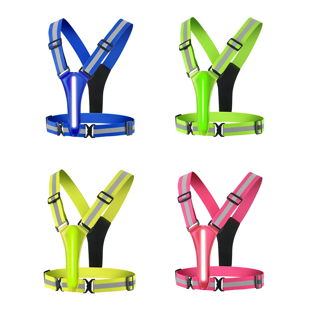 LED Running Cycling Safety Vest USB Rechargeable Reflective Warning Lights Adjustable Night Running Riding Clothing Elastic Band