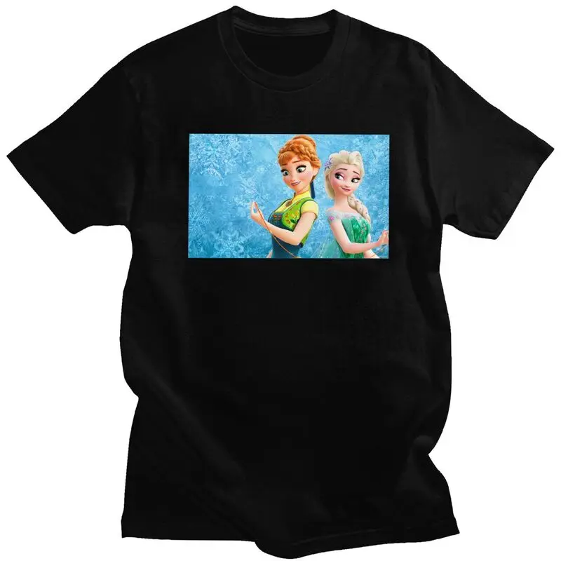 Frozen Elsa Anna Cartoon T Shirt Men Pre-shrunk Cotton Tshirt Lovely Graphic Tee Tops Short Sleeve T-shirt Fitted Clothing Merch