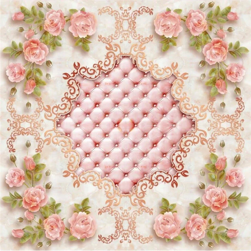 

Обои beibehang с изображением европейских роз, мягкие, с мраморным узором, 3D-обои для пола, настенные панно для ванной комнаты, нескользящие, водонепроницаемые, самоклеящиеся обои