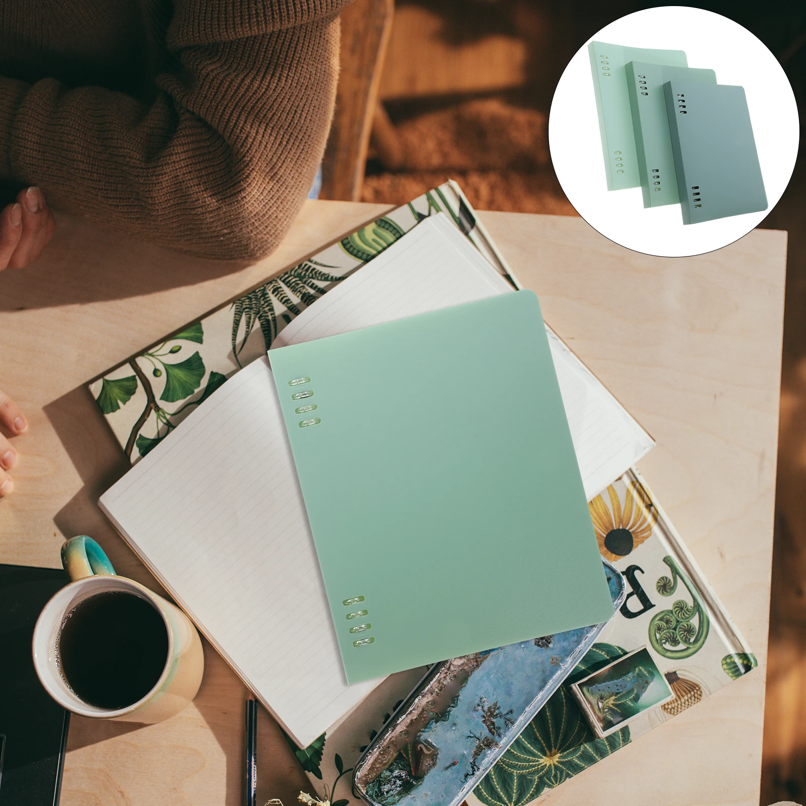 3 Pcs A5 Gradient Loose-leaf Notebook Cover Green Colors PP Material Hard Shell Binder School Use Document Protection