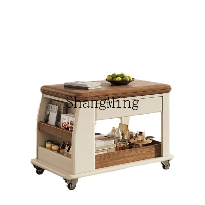 

ZYY medieval style movable small apartment multi-functional trolley sofa side few solid wood folding coffee table